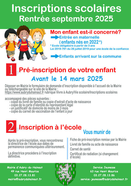 Affiche Inscriptions Scolaires Rentrée 2025-2026